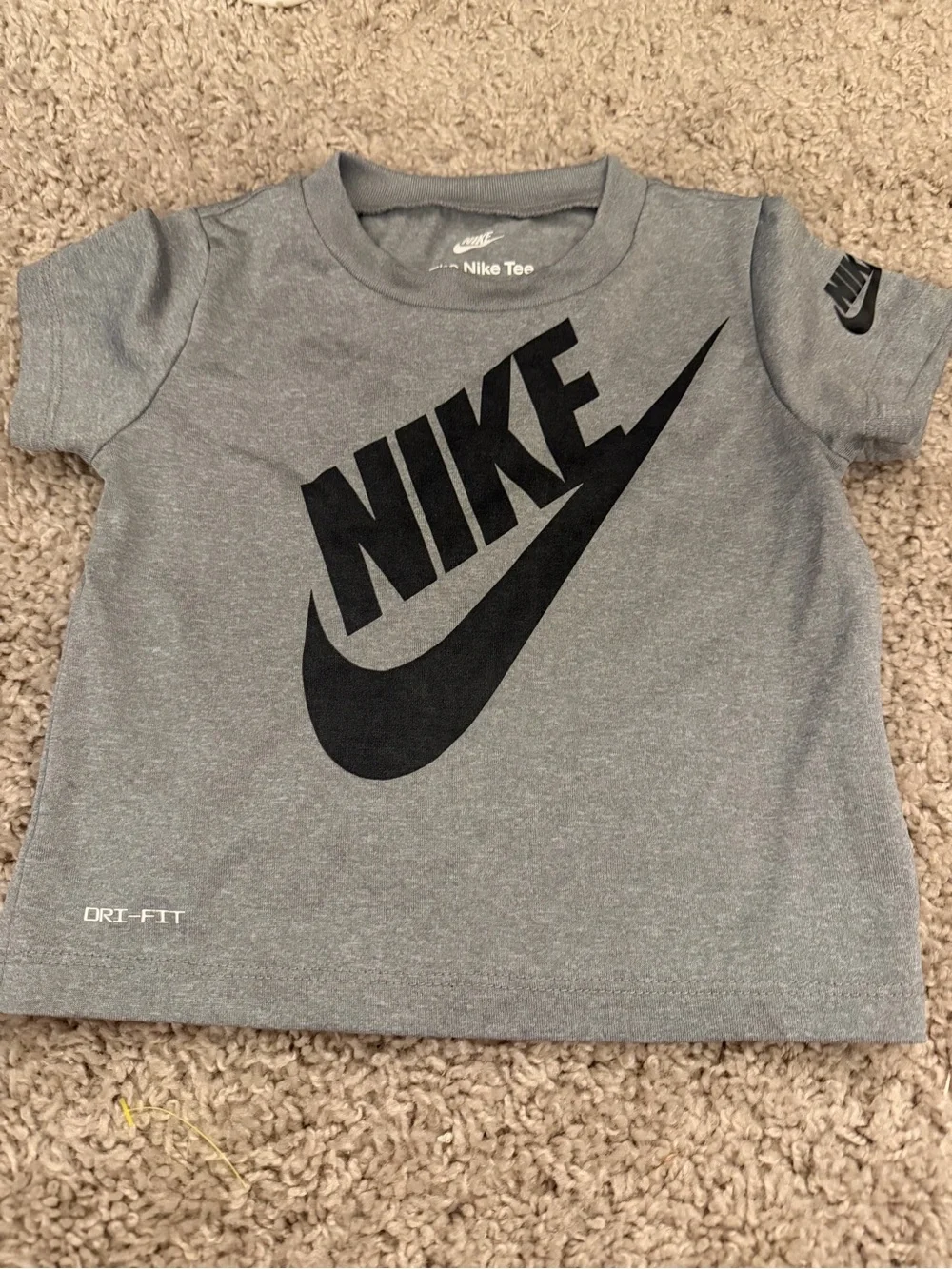 Nike Gray Tee with Black Logo and Red Patterned Shorts